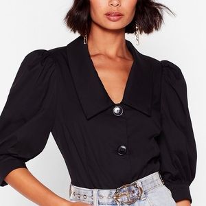 Nasty Gal Black Puff Sleeve Collared Top